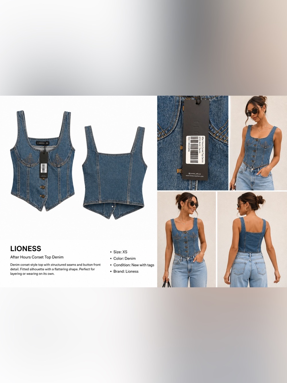 Lioness Blue Denim Corset Top with Contrast Stitching